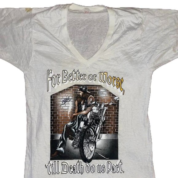 Vintage Tops - Vintage 1990s Single Stitch 'Til Death Do Us Part' Biker Shirt Dress Medium